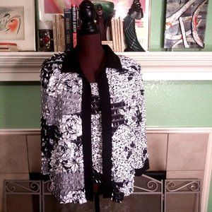 Black and White Vintage Ruffled Pull on Faux Two Piece Blouse